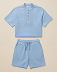 Completo Coordinato Uomo Camicia Chambray Ricamata e Pantaloncini - Grigio Chambray