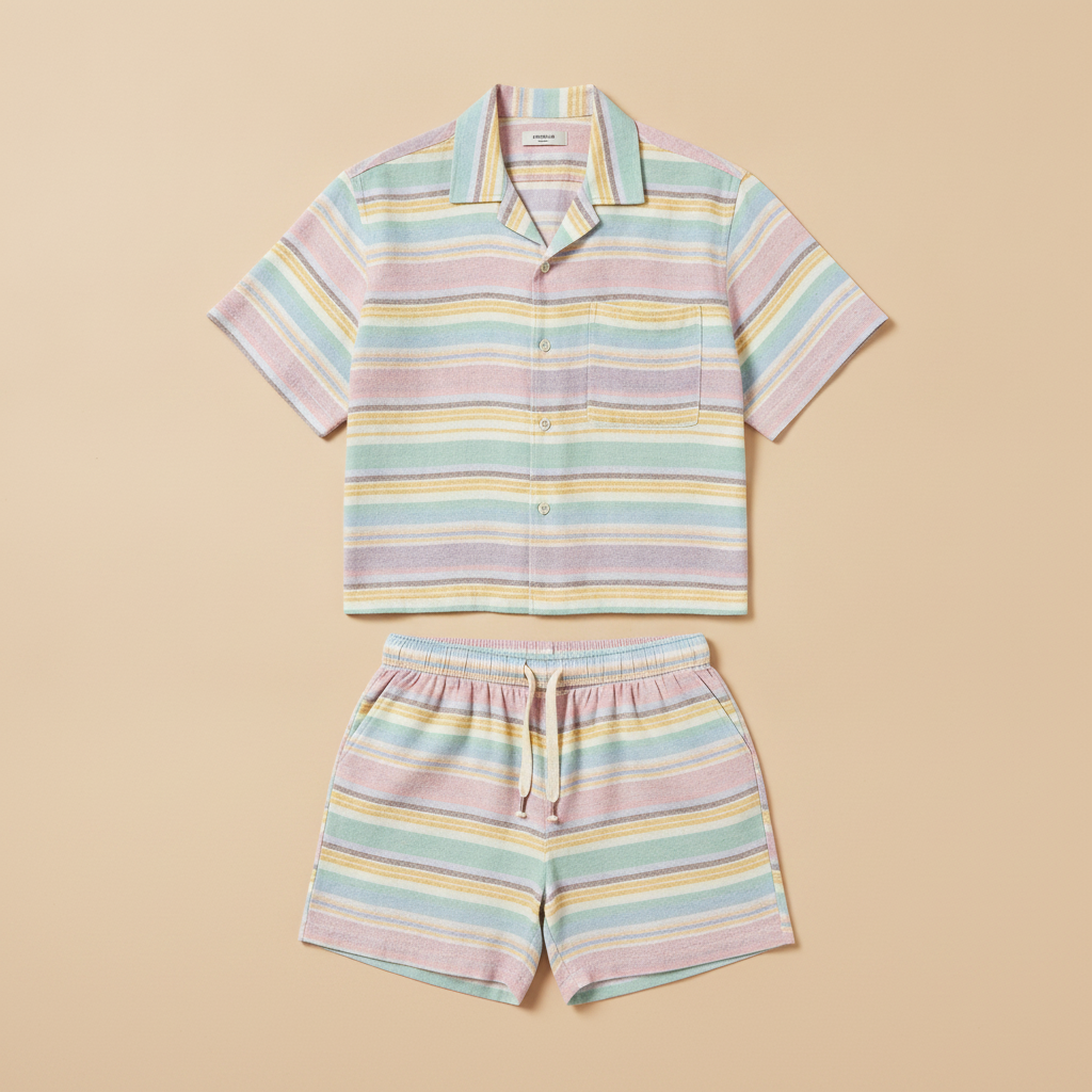 Completo Coordinato Uomo Camicia Righe Multicolor e Pantaloncini - Multicolor Pastello