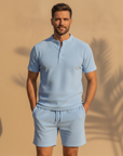 Completo Coordinato Uomo in Spugna e Pantaloncini - Azzurro Cielo - indossato