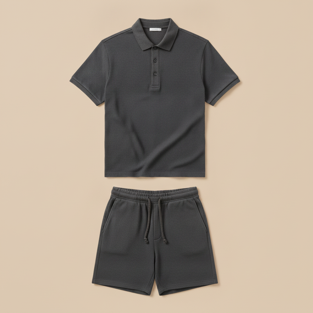 Completo Coordinato Uomo Polo e Pantaloncini – Set Sportivo Estivo - Grigio Scuro