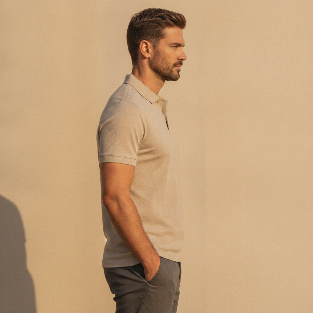 Polo Uomo in Misto Lino – Traspirante e Fresca per l'Estate - vista laterale