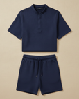 Completo Coordinato Uomo Camicia Piqué e Pantaloncini - Blu Navy