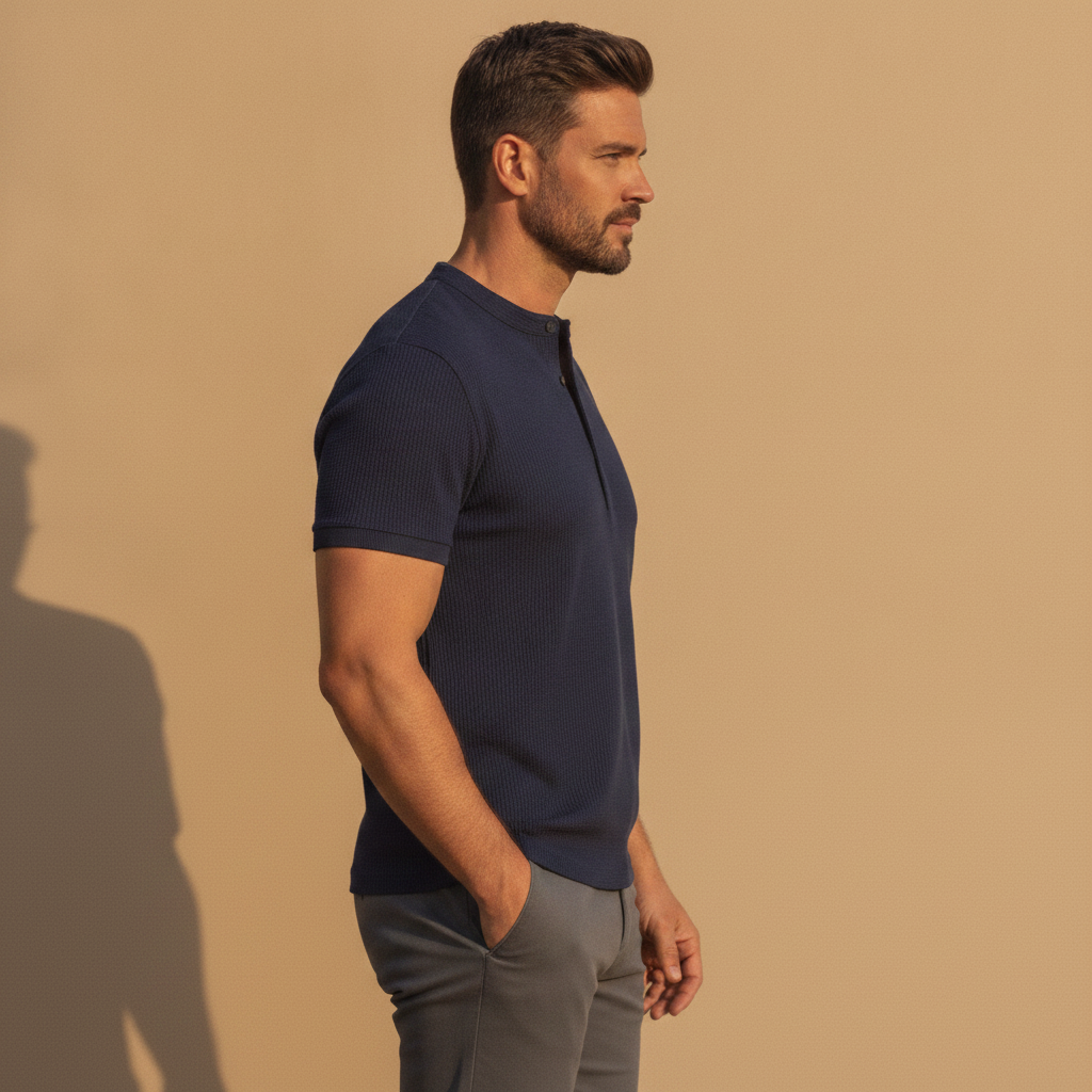Polo Uomo in Piqué Riciclato – Eco-Design Resistente - vista laterale