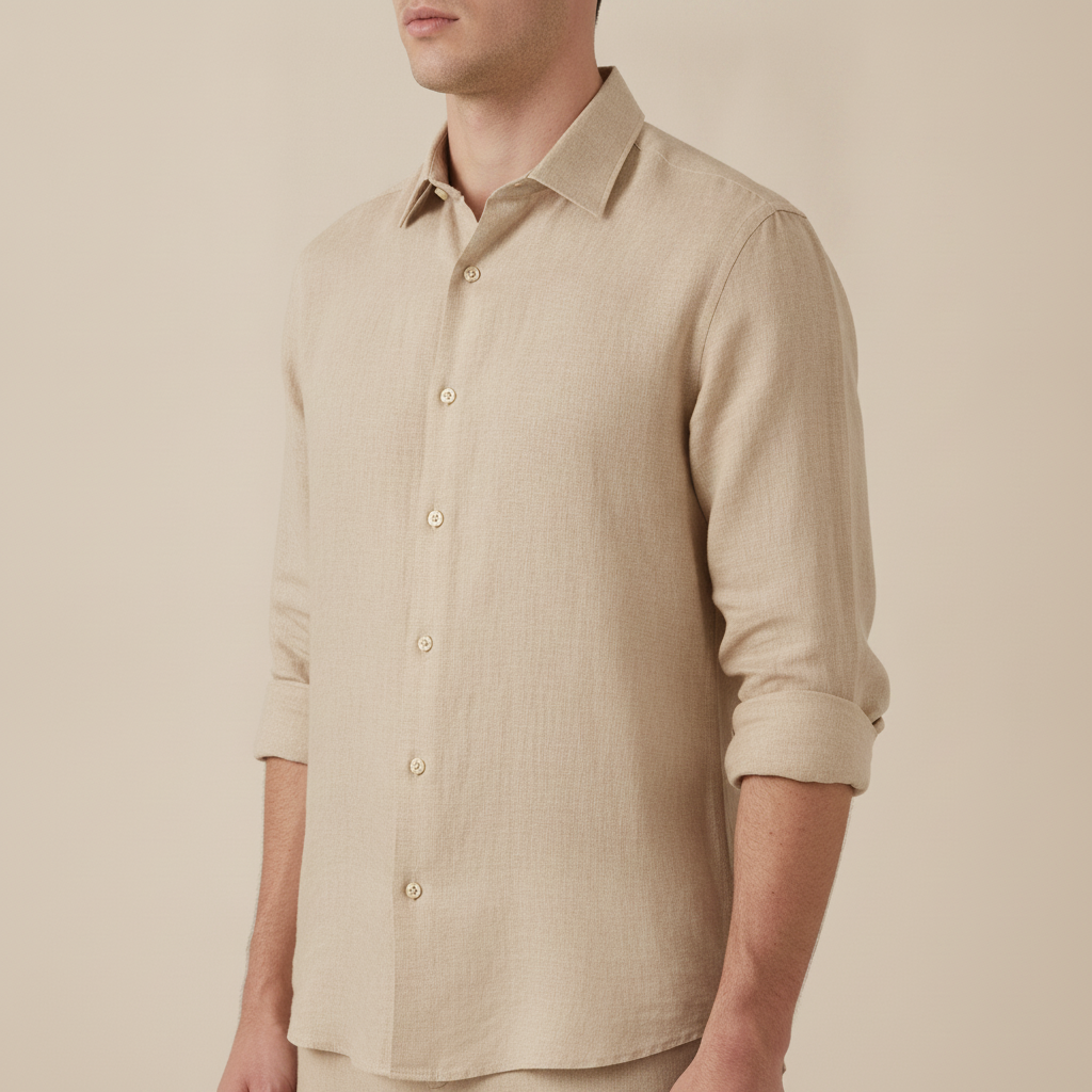 Camicia Uomo in Lino Tinta Unita – Eleganza Naturale Raffinata - Beige