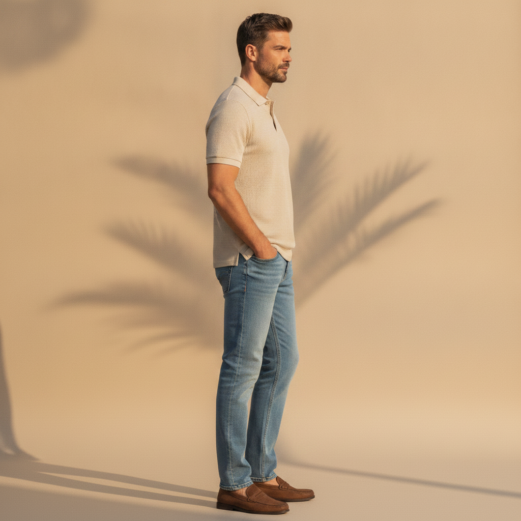 Polo Uomo Waffle Knit Testurizzata – Effetto Nido d'Ape Elegante - vista laterale