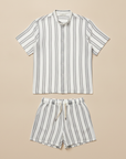 Completo Coordinato Uomo Camicia Garza Rigata e Pantaloncini - Grigio e Bianco