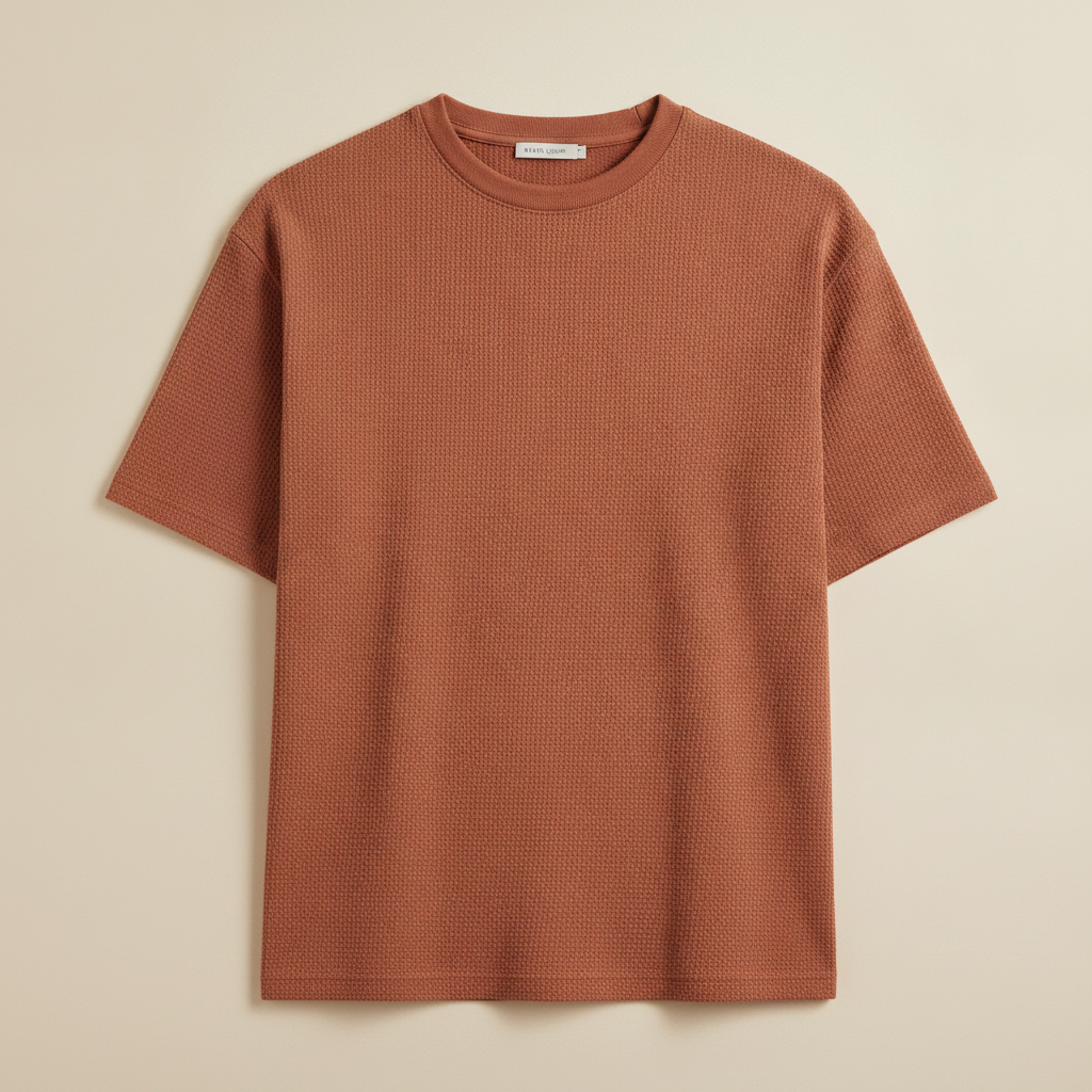 T-shirt Uomo Waffle Knit – Texture Nido d'Ape Elegante - Terracotta