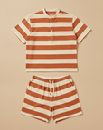 Completo Coordinato Uomo Camicia Righe Bayadère e Pantaloncini - Terracotta e Crema