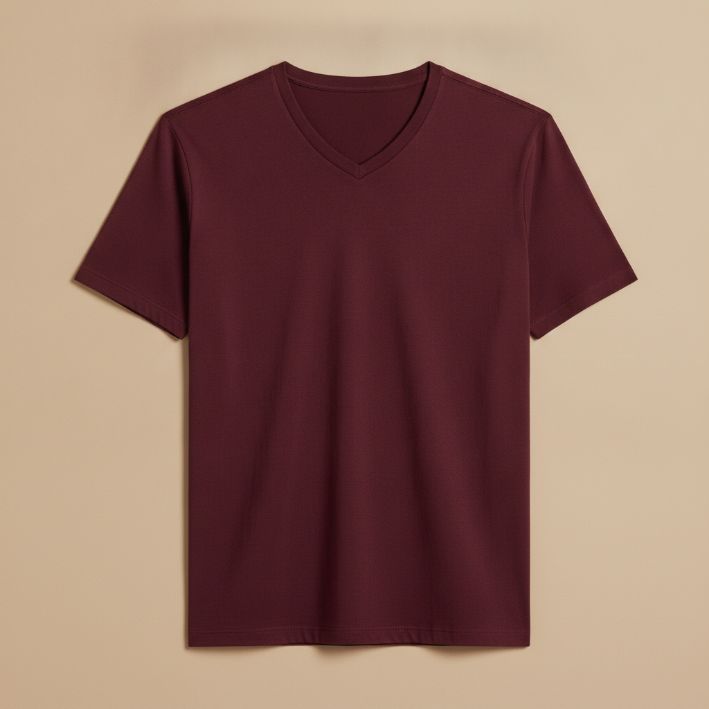 T-shirt Uomo Scollo a V in Cotone – Elegante e Versatile - Bordeaux