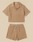 Completo Coordinato Uomo Polo Waffle e Pantaloncini a Coste - Beige