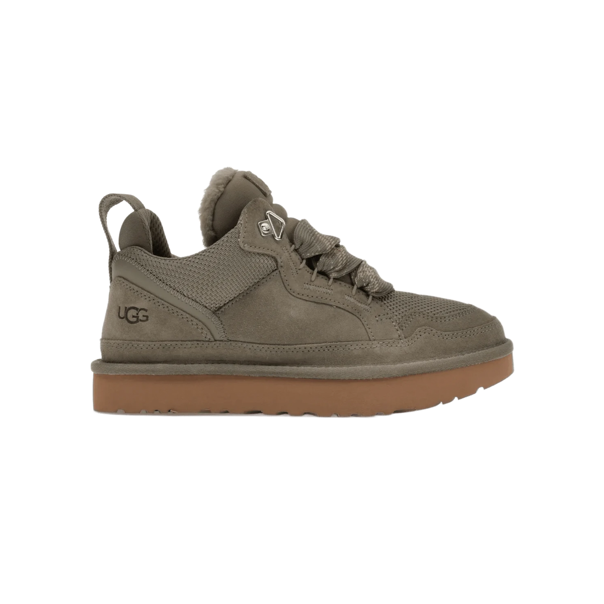 UGG Lowmel Moss Green sneakers donna in pelle scamosciata verde muschio, vista laterale