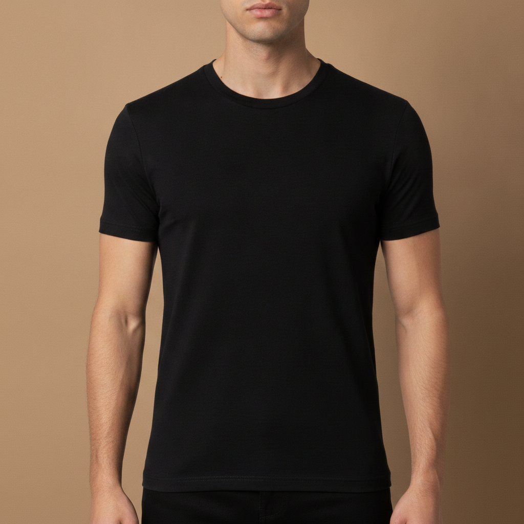 T-shirt Uomo Girocollo Slim Fit – Vestibilità Aderente Moderna - Bianco - indossato