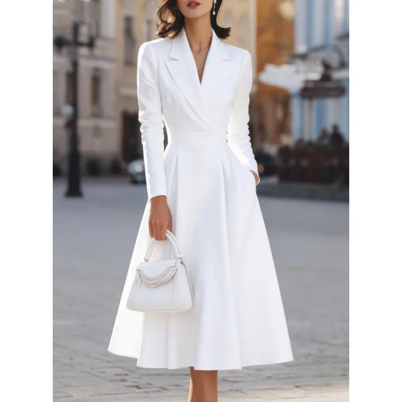 Abito lungo donna in tessuto leggero, scollo a V — vista 4