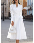 Abito lungo donna in tessuto leggero, scollo a V — vista 4