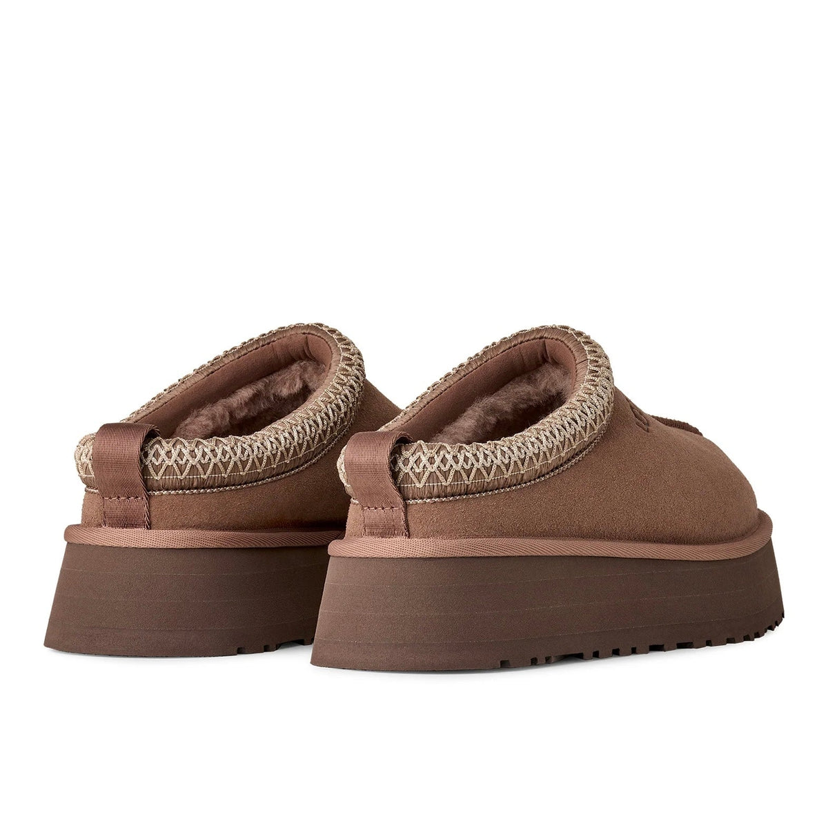 UGG Tazz II Rocky Oak ciabatte platform donna in pelle scamosciata e montone marrone quercia, dettaglio suola