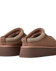 UGG Tazz II Rocky Oak ciabatte platform donna in pelle scamosciata e montone marrone quercia, dettaglio suola