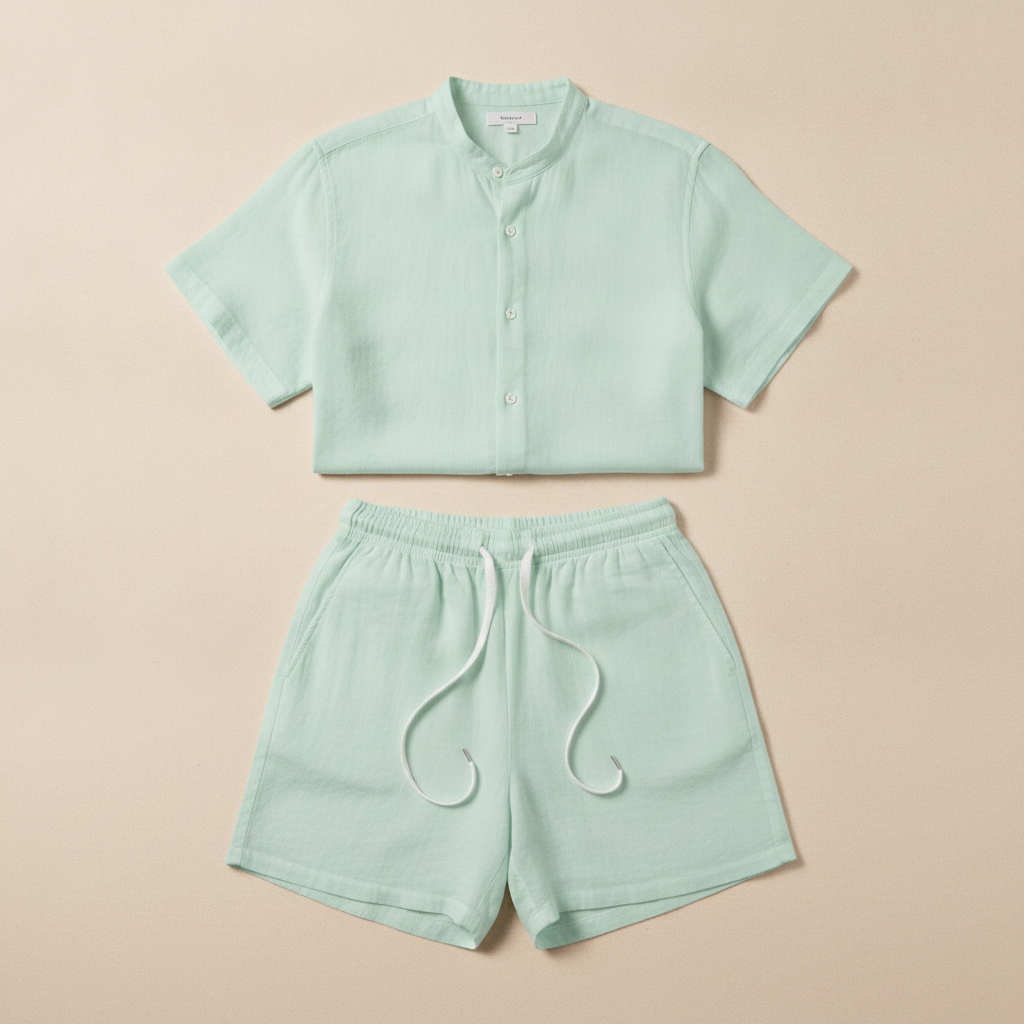 Completo Coordinato Uomo Camicia Voile Leggera e Pantaloncini - Verde Menta