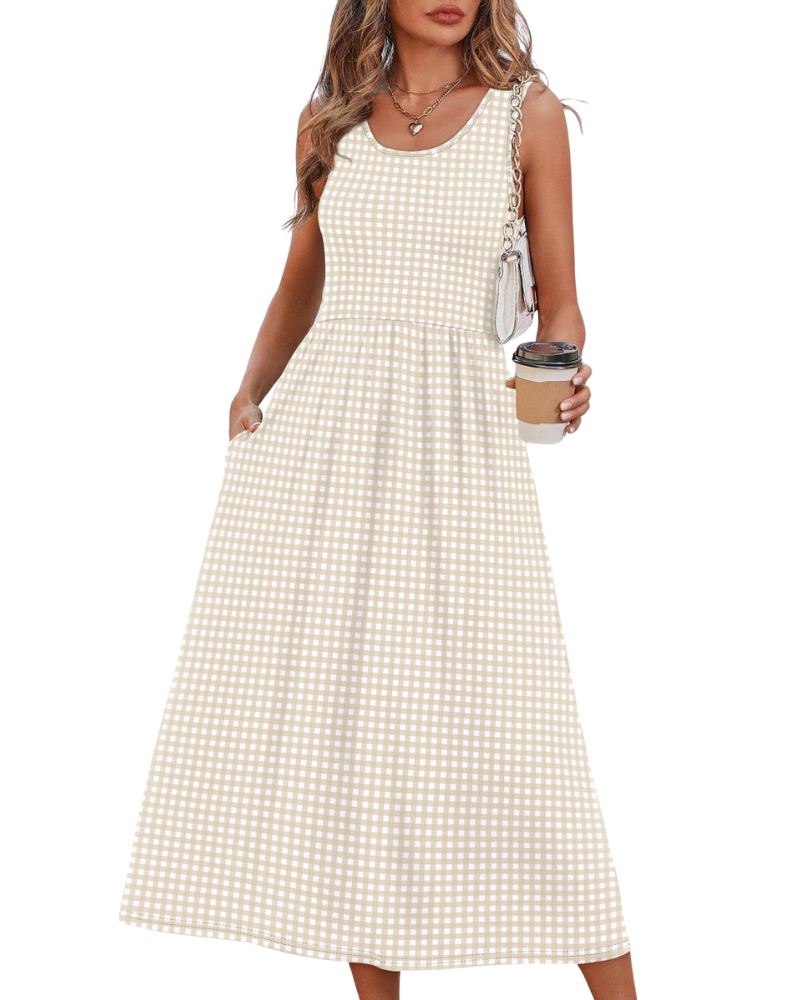 Jensy Vestito Midi Donna – Vestito A-Line Fluido con Tasche, Vita Impero e Taglio Elegante Estivo
