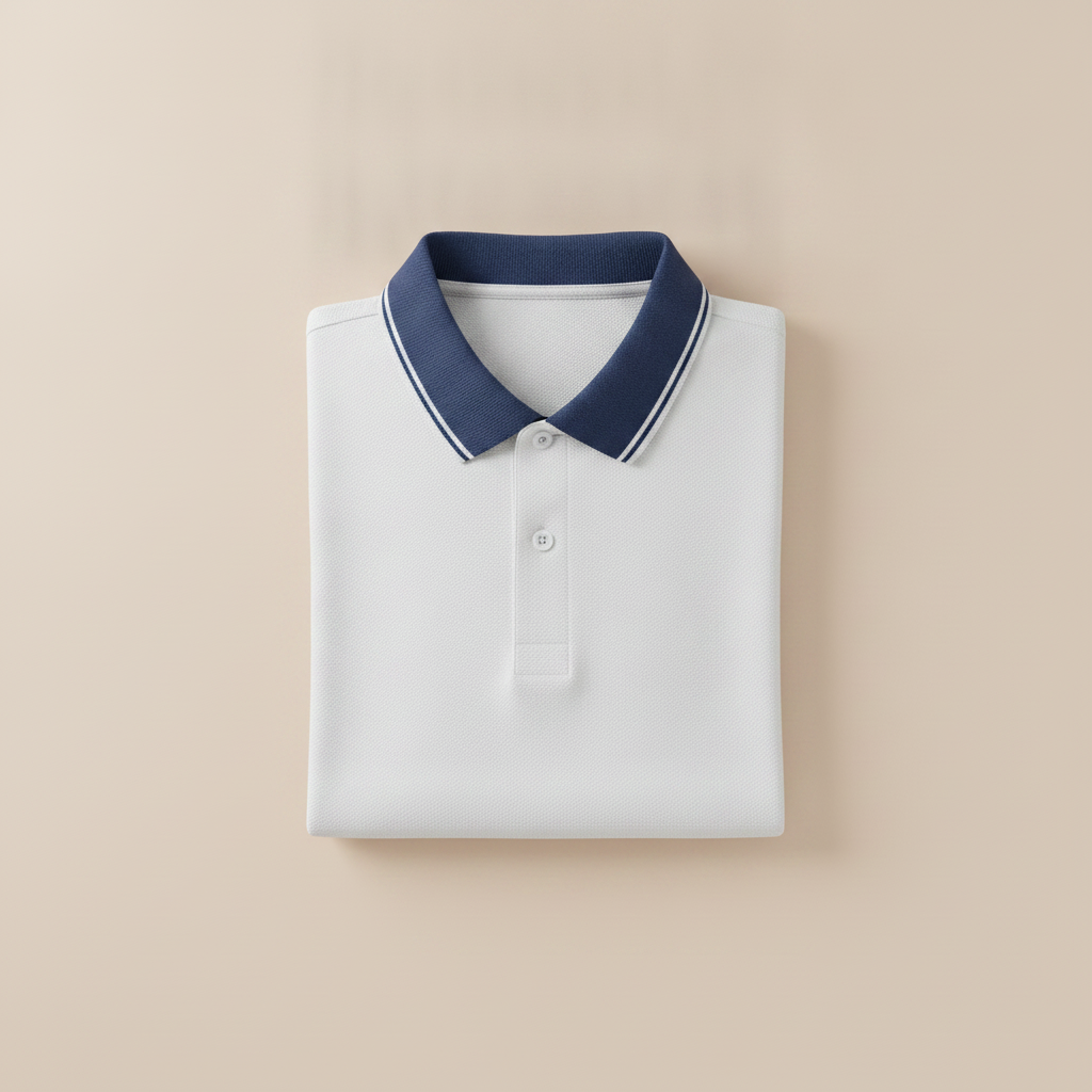 Polo Uomo con Bordi a Contrasto – Colletto e Polsini Rigati Eleganti - Bianco con Navy