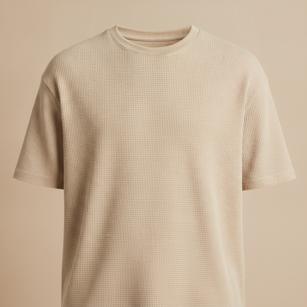 T-shirt Uomo Waffle Knit – Texture Nido d'Ape Elegante - Bianco Panna