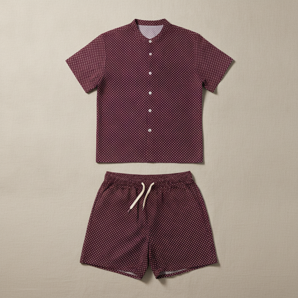 Completo Coordinato Uomo Camicia a Pois e Pantaloncini - Bordeaux a Pois