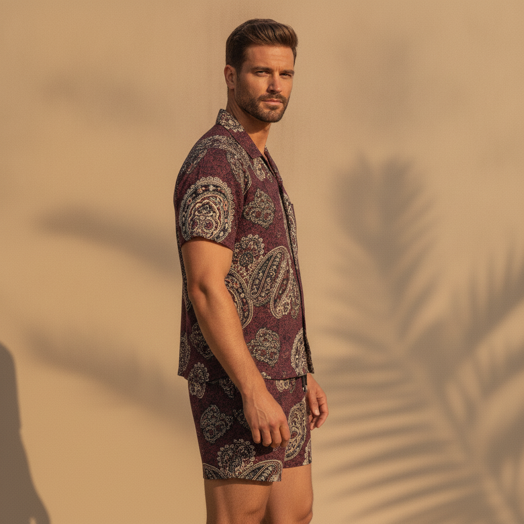 Completo Coordinato Uomo Camicia Paisley e Pantaloncini - vista laterale