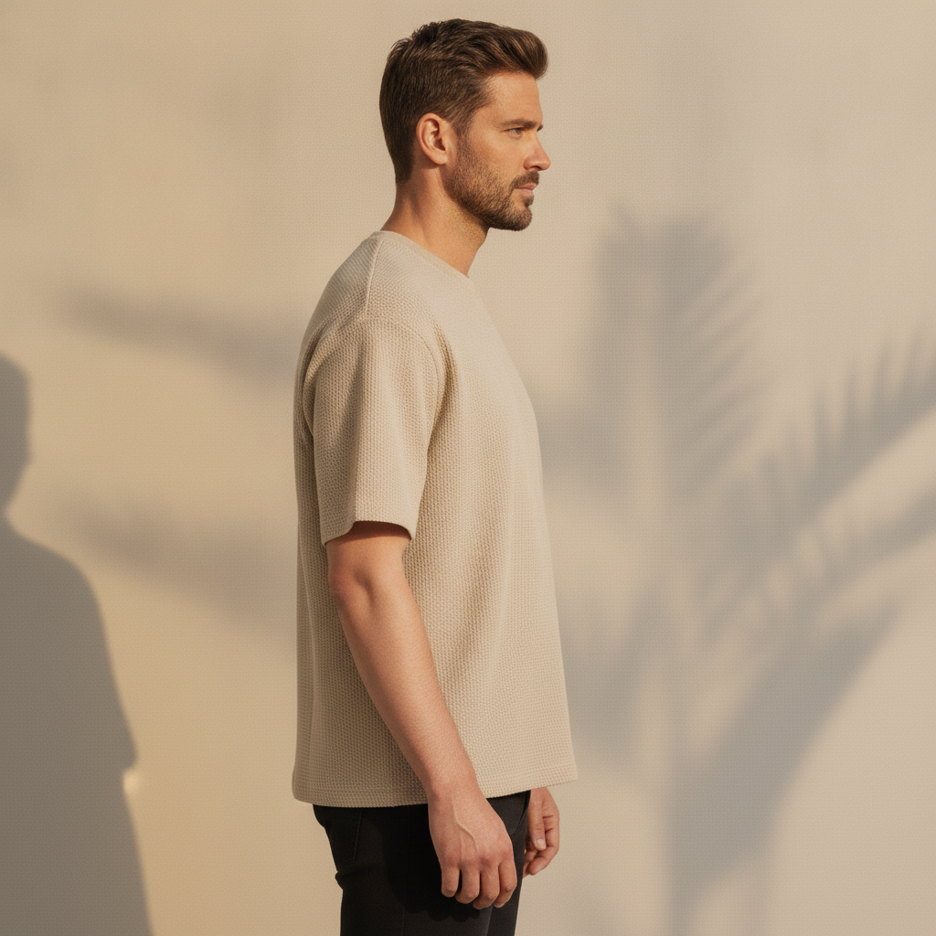T-shirt Uomo Waffle Knit – Texture Nido d'Ape Elegante - vista laterale