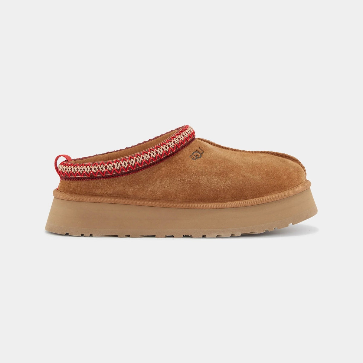 UGG Tazz Chestnut ciabatte platform donna in pelle scamosciata e montone marrone chestnut, vista laterale