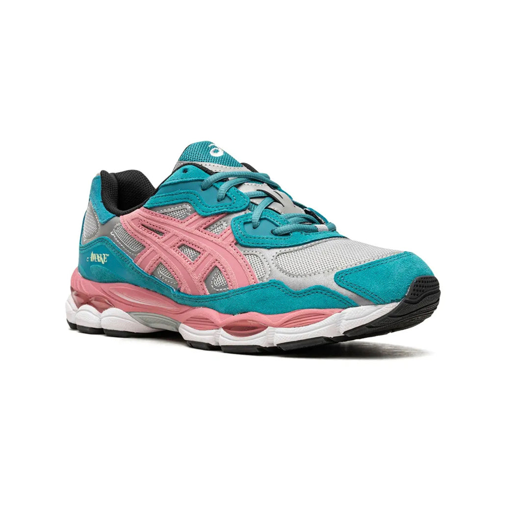 Asics GEL-NYC Teal Pink x Awake NY sneakers uomo e donna in rosa verde - vista frontale