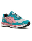 Asics GEL-NYC Teal Pink x Awake NY sneakers uomo e donna in rosa verde - vista frontale
