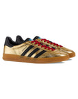 Sneakers Adidas Gazelle x Gucci Oro Metallizzato con Dettagli Neri e Rossi