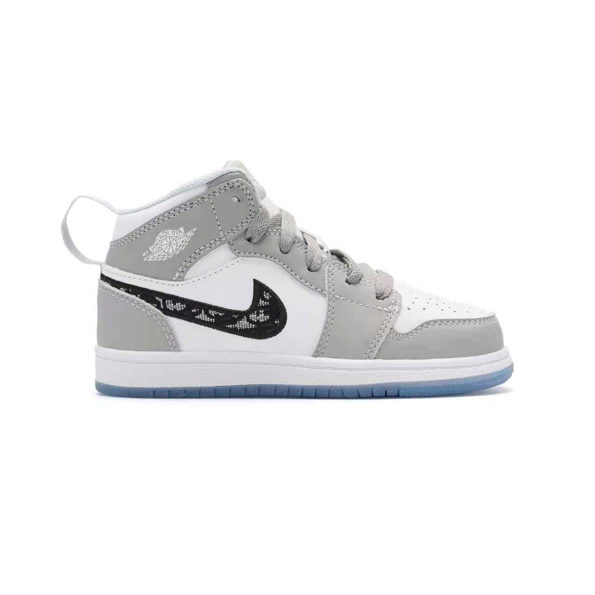 Nike Air Jordan 1 Mid Bambino Dior Edition Bianco Grigio Monogramma - 1