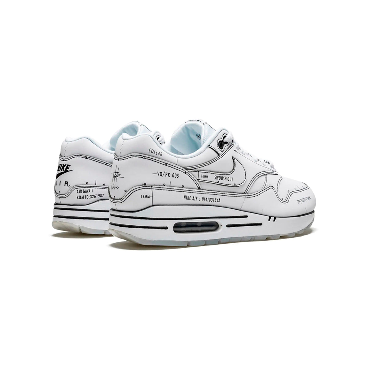 Nike Air Max 1 Sketch Schematic Bianco Uomo Sneakers Design Esclusivo