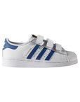 Adidas Superstar Bambini Bianche con Strisce Blu Reale Sneakers Casual