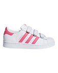 Adidas Superstar Bambini Bianche con Strisce Rosa Scarpe Casual