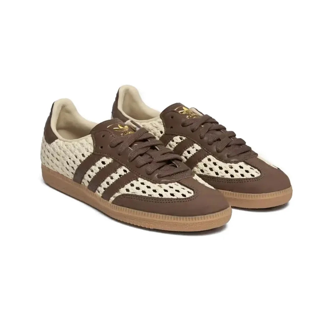 Adidas Samba Basketweave Cream White Earth Strata sneakers basse donna in bianco crema - vista frontale