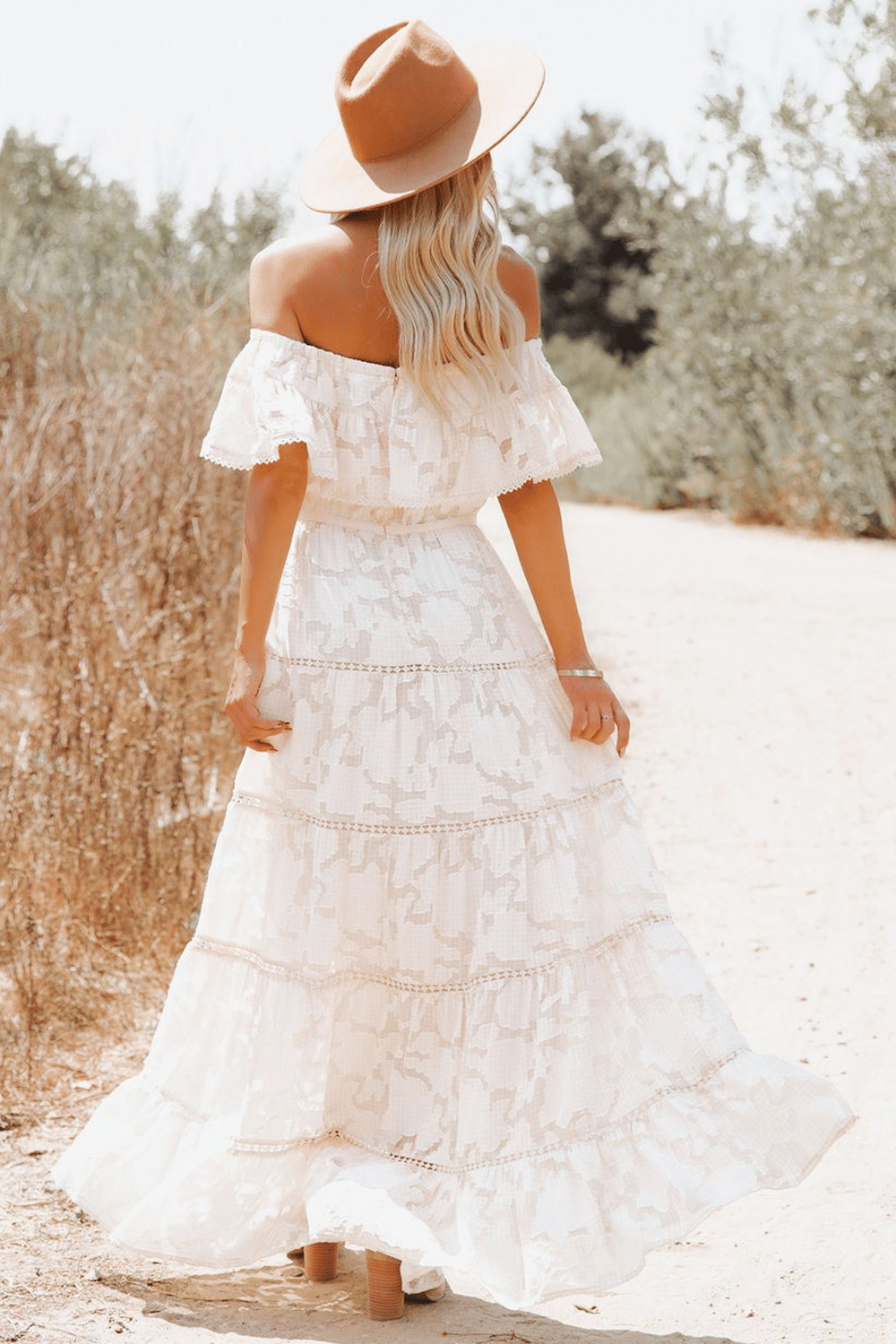 Abito Lungo Bianco Spalle Scoperte in Pizzo - Vestito Estivo Maxi | Sildora