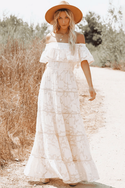 Abito Lungo Bianco Spalle Scoperte in Pizzo - Vestito Estivo Maxi | Sildora