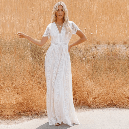 Abito da Cerimonia Bianco in Pizzo Lungo - Vestito da Sposa | Sildora