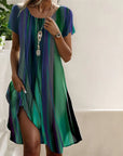 Amelia | Vestito midi a righe da donna taglia comoda con orlo asimmetrico