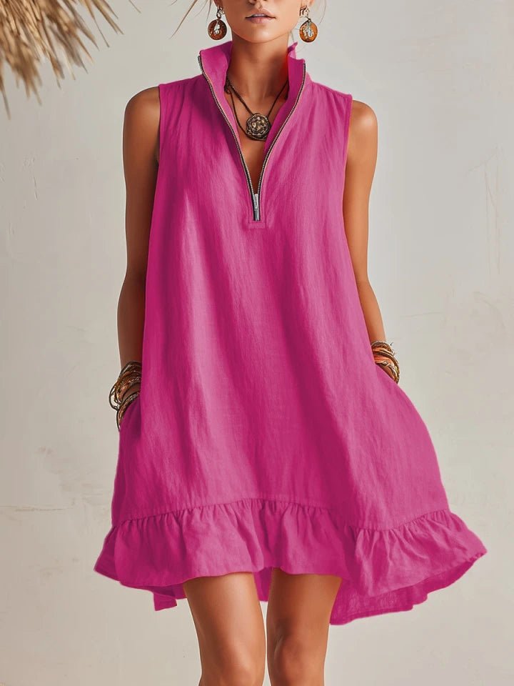 Amelia | Vestito Mini Donna Senza Maniche con Mezza Cerniera e Volant