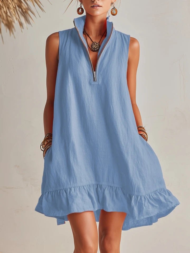 Amelia | Vestito Mini Donna Senza Maniche con Mezza Cerniera e Volant