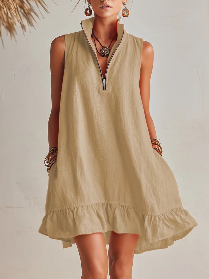Amelia | Vestito Mini Donna Senza Maniche con Mezza Cerniera e Volant