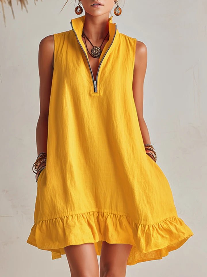 Amelia | Vestito Mini Donna Senza Maniche con Mezza Cerniera e Volant