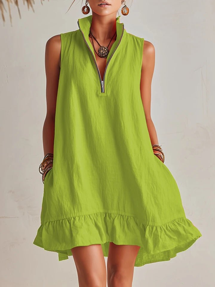 Amelia | Vestito Mini Donna Senza Maniche con Mezza Cerniera e Volant