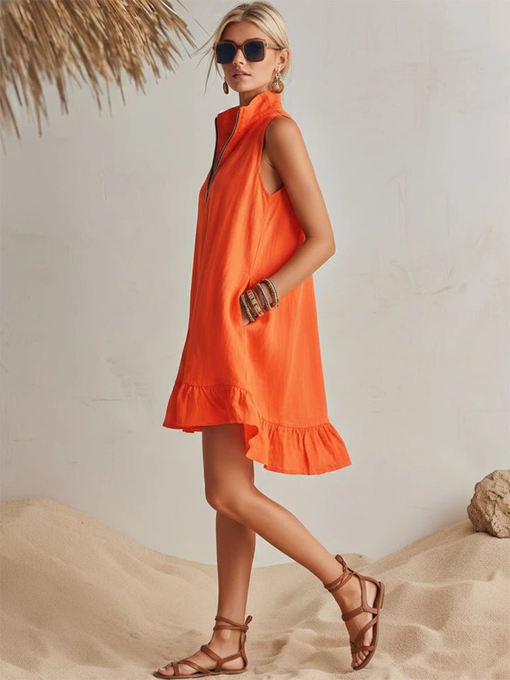 Amelia | Vestito Mini Donna Senza Maniche con Mezza Cerniera e Volant