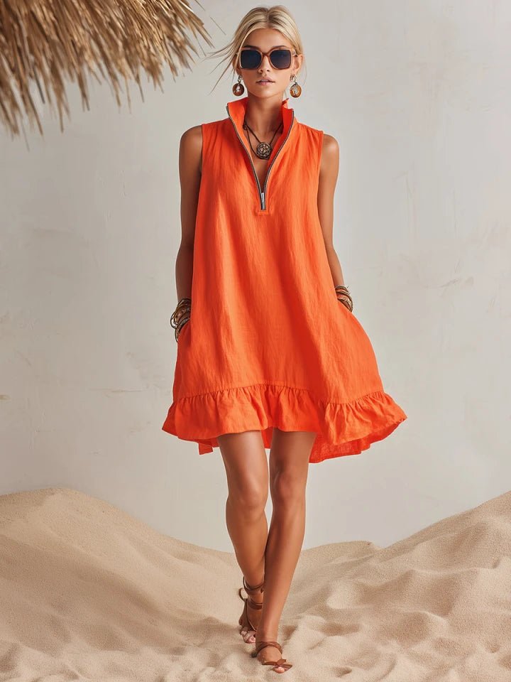 Amelia | Vestito Mini Donna Senza Maniche con Mezza Cerniera e Volant