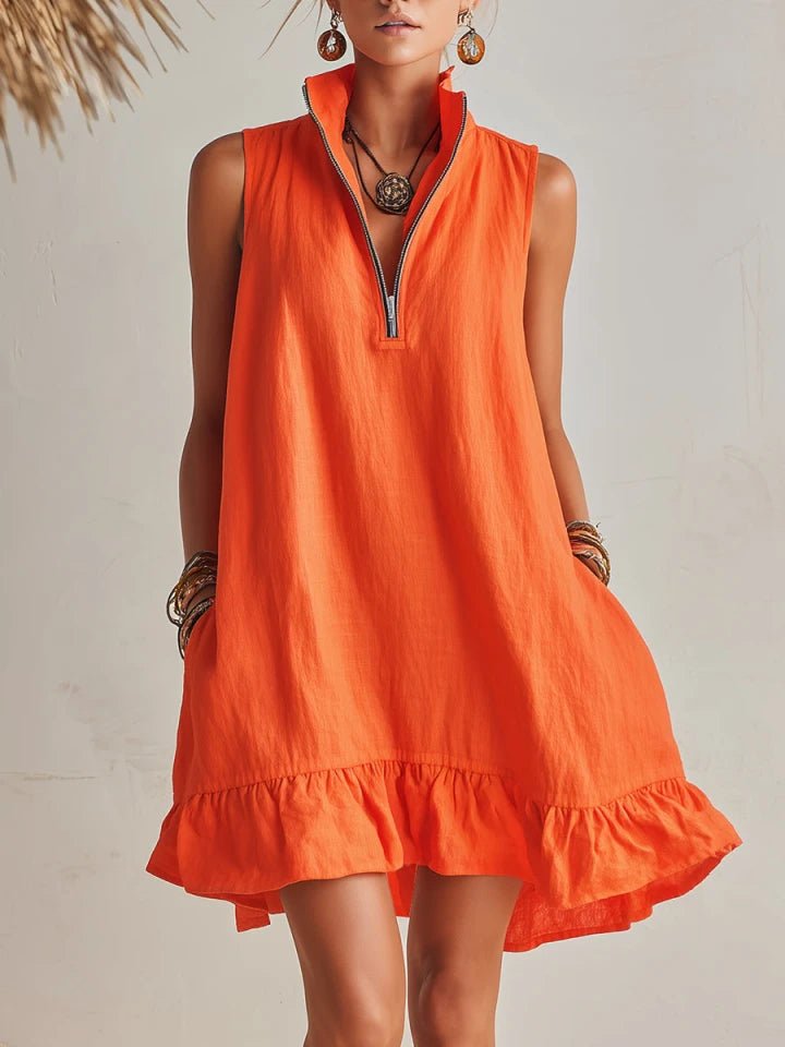 Amelia | Vestito Mini Donna Senza Maniche con Mezza Cerniera e Volant