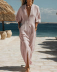 Amelia | Vestito midi a righe da donna con bottoni