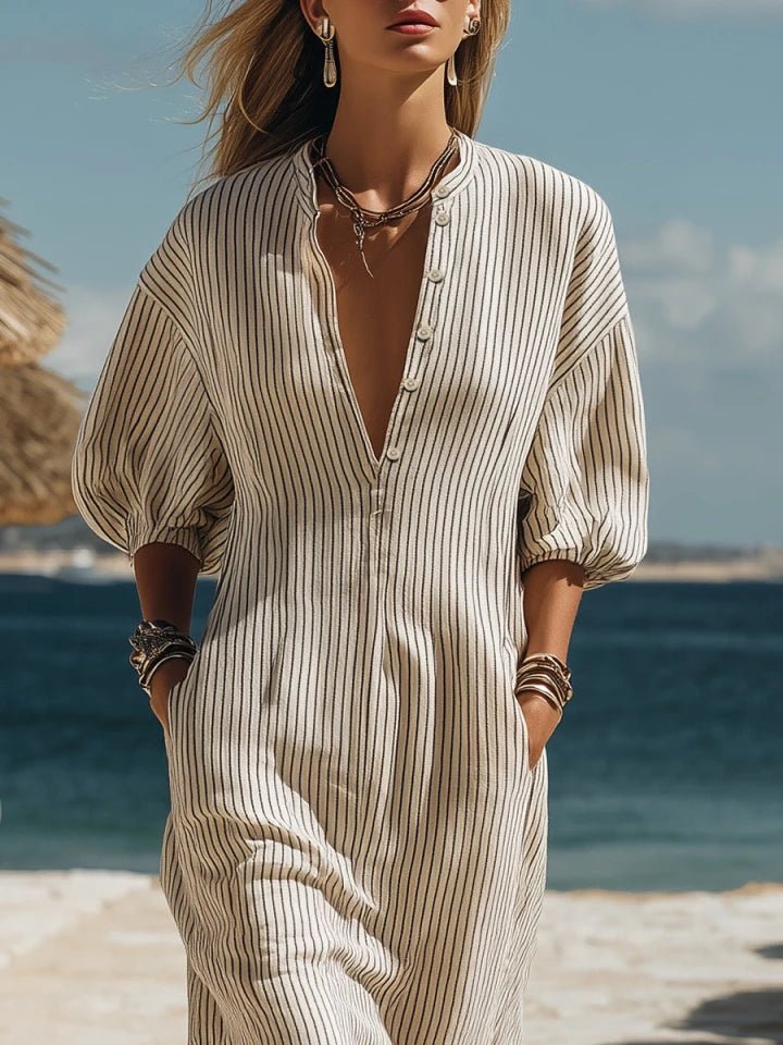 Amelia | Vestito midi a righe da donna con bottoni